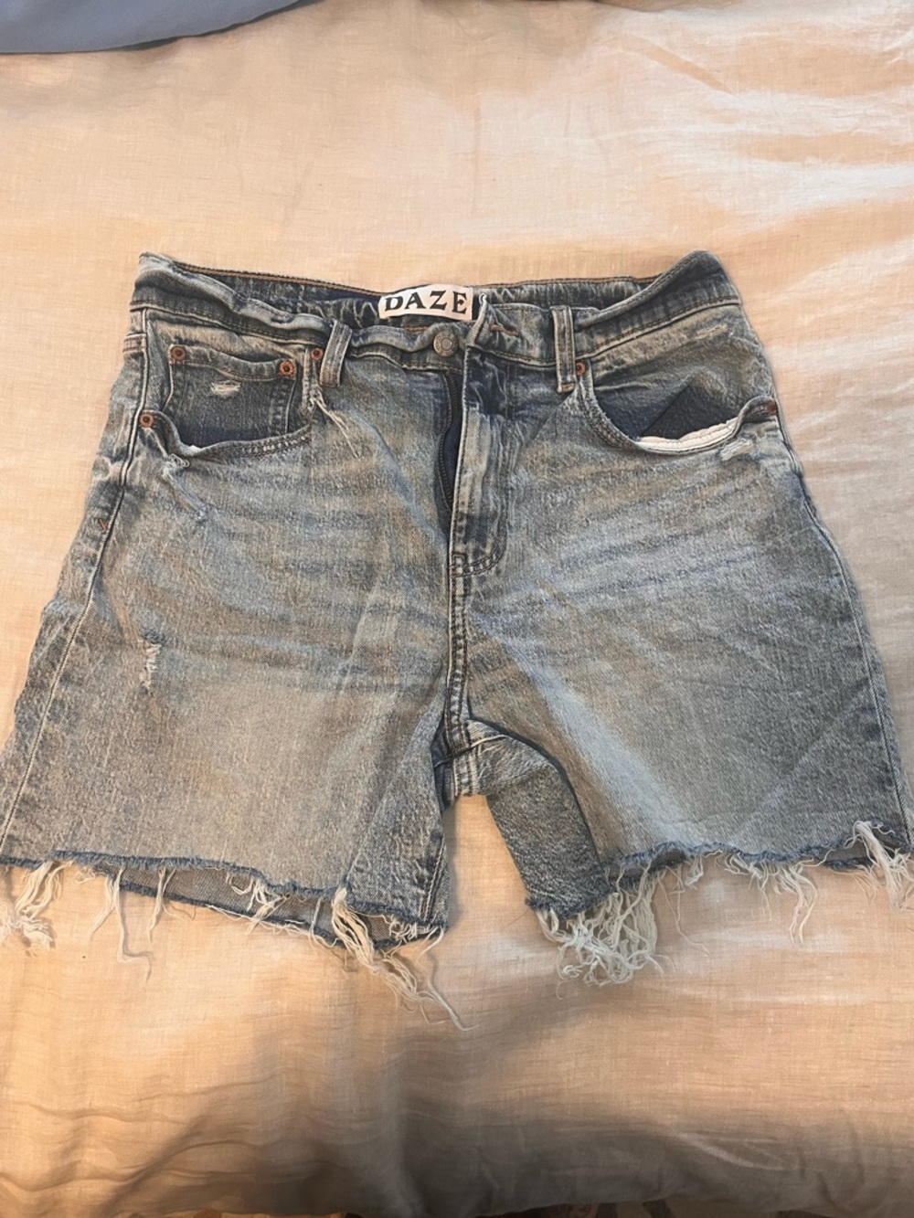 DAZE Light Blue Distressed Denim Cutoff Shorts - Women's